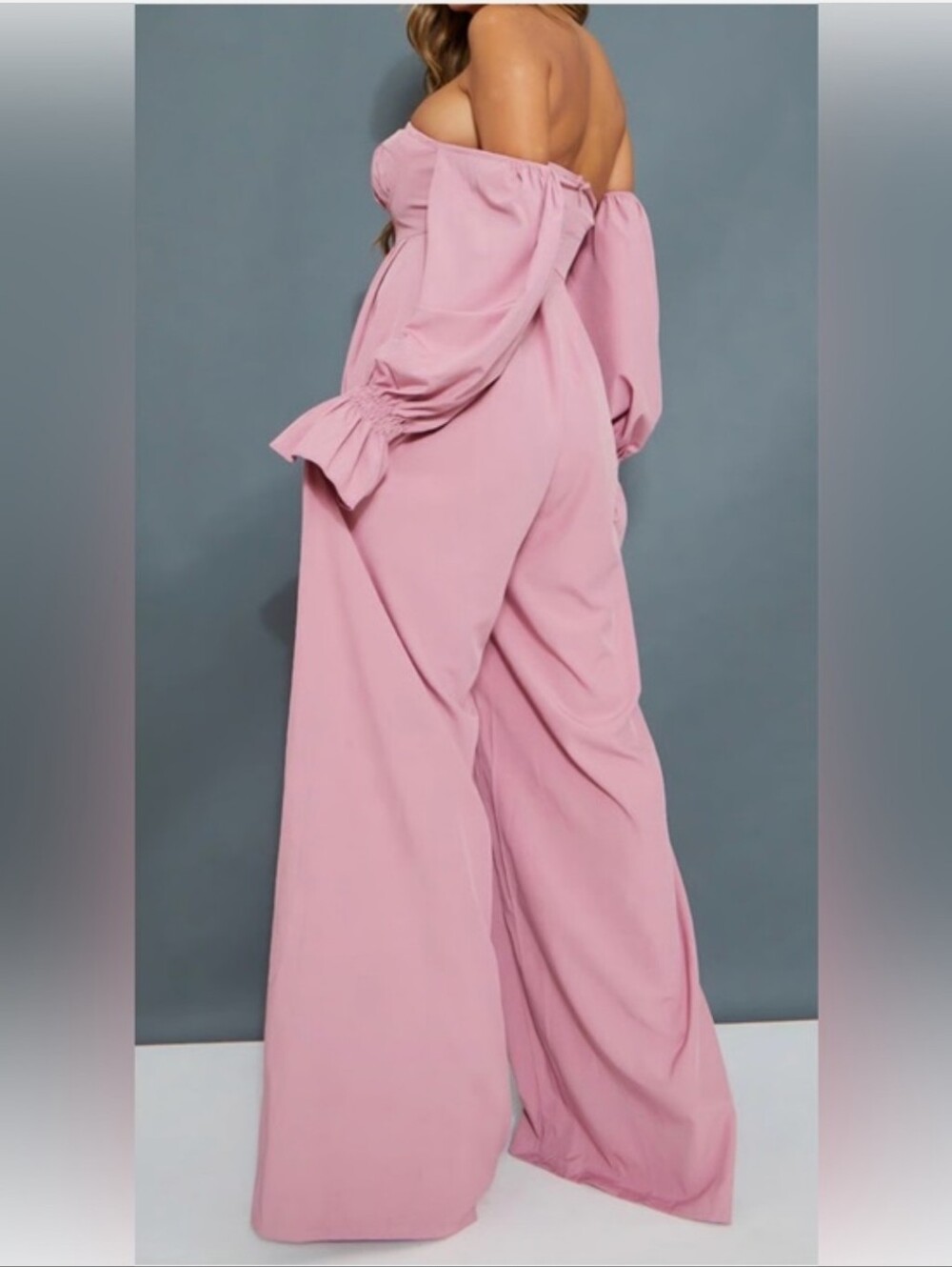PrettyLittle Thing Maternity Pink Corset Detail Bardot Wide Leg Jumpsuit Size 6 - Picture 2 of 5